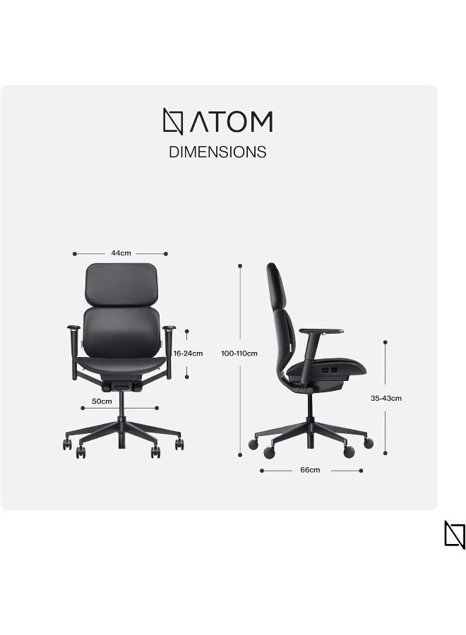 NAVODESK NAVO ATOM, Minimal Aesthetic & Ergonomic Office Chair, Slim & Sleek Premium Home Office Desk Chair with Adjustable Seat Depth, Lumbar Support and 4D Armrests (CloudLeather - LowBack, Pure Black) - Image 2