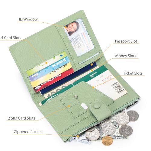 EutDett Leather Passport Holder for Women Slim RFID Blocking Travel Wallet Compact Passport Wallet with Zippered Coins Pocket and SIM Slots Ladies Passport Cover Case - Image 3