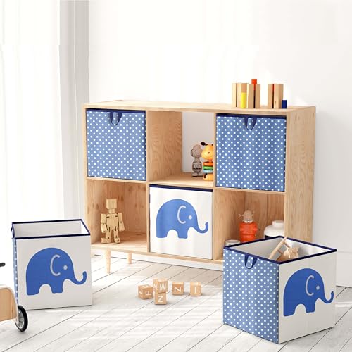 Bacati - Small Storage Tote Elephants Blue/Grey 10 x 10 x 10 inches - Image 2