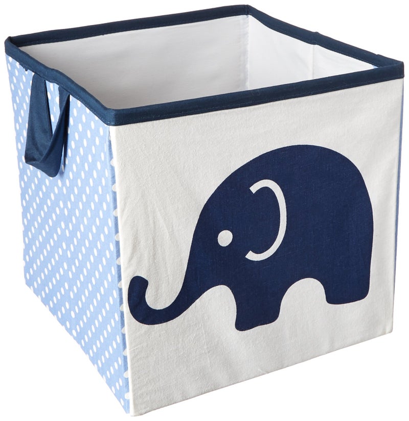 Bacati - Small Storage Tote Elephants Blue/Grey 10 x 10 x 10 inches - Image 1