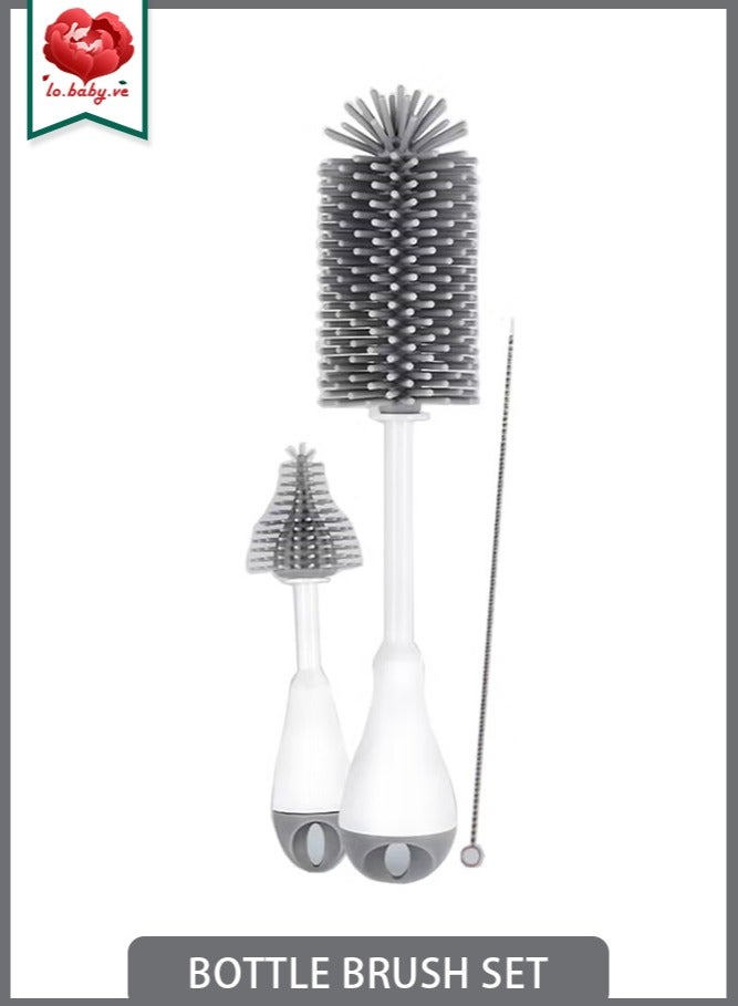 LO.BABY.VE Silicone Bottle Brush Set, 3‑in‑1 Baby Bottle Cleaning Brushes, BPA‑Free, for Bottles, Nipples and Straws - Image 1