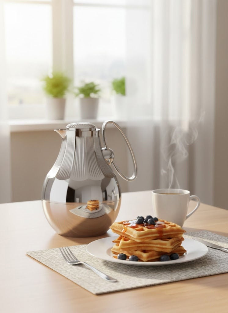 GAZELLA Tea/Coffee Flask 1.0 Liter Metallic Silver with Borosilicate Glass Inside - Image 2