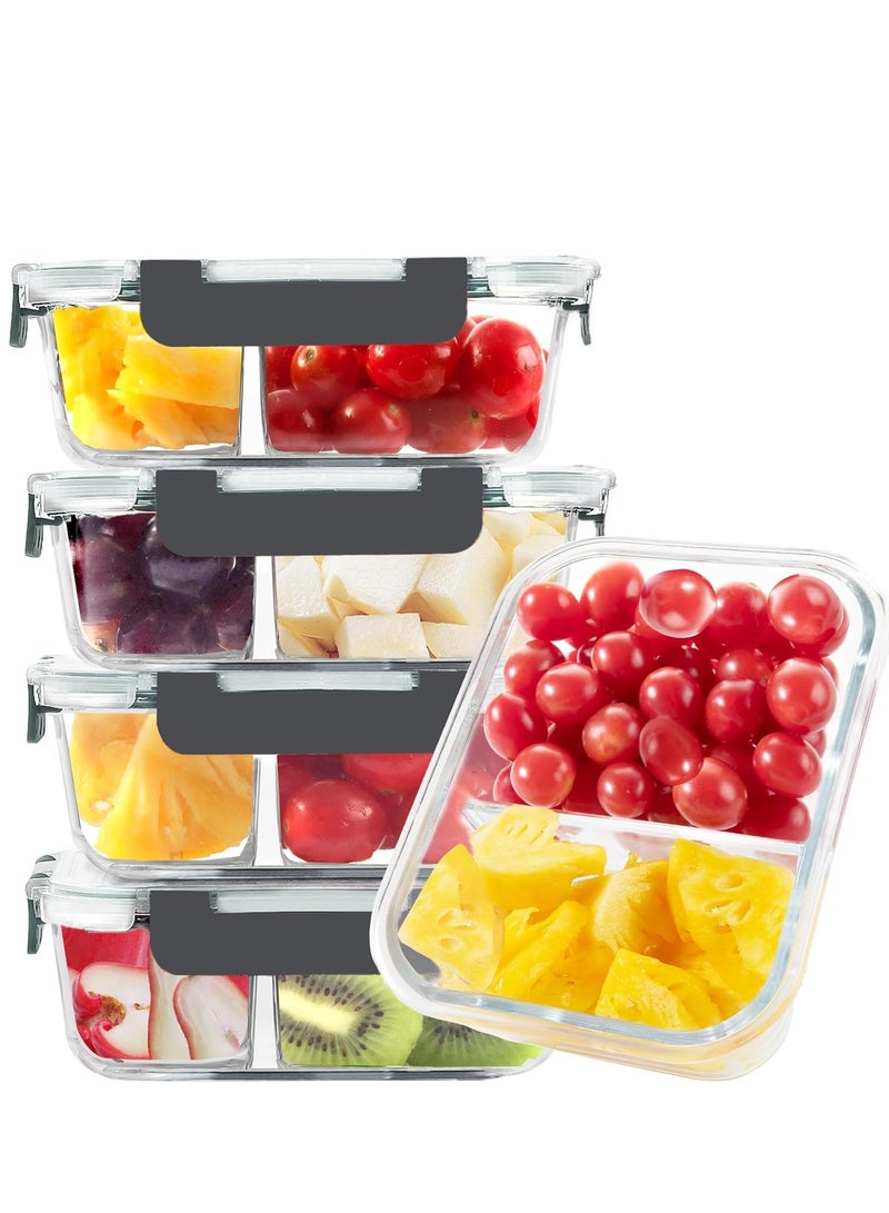 KINGMAZI 5 Pack Glass Meal Prep Containers - Dishwasher Microwave Freezer Oven Safe - Glass Storage Containers with Lids - Image 1
