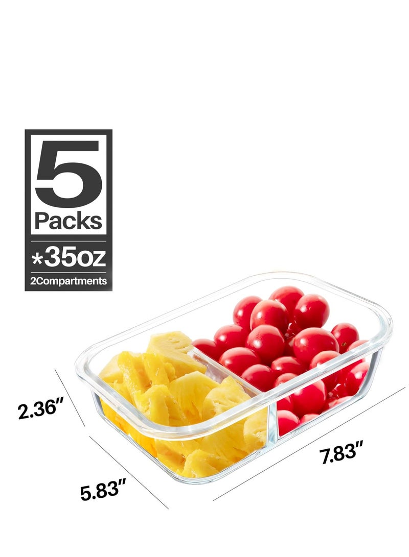 KINGMAZI 5 Pack Glass Meal Prep Containers - Dishwasher Microwave Freezer Oven Safe - Glass Storage Containers with Lids - Image 2