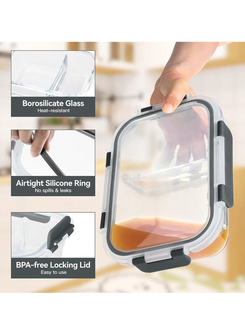 KINGMAZI 5 Pack Glass Meal Prep Containers - Dishwasher Microwave Freezer Oven Safe - Glass Storage Containers with Lids - Image 3