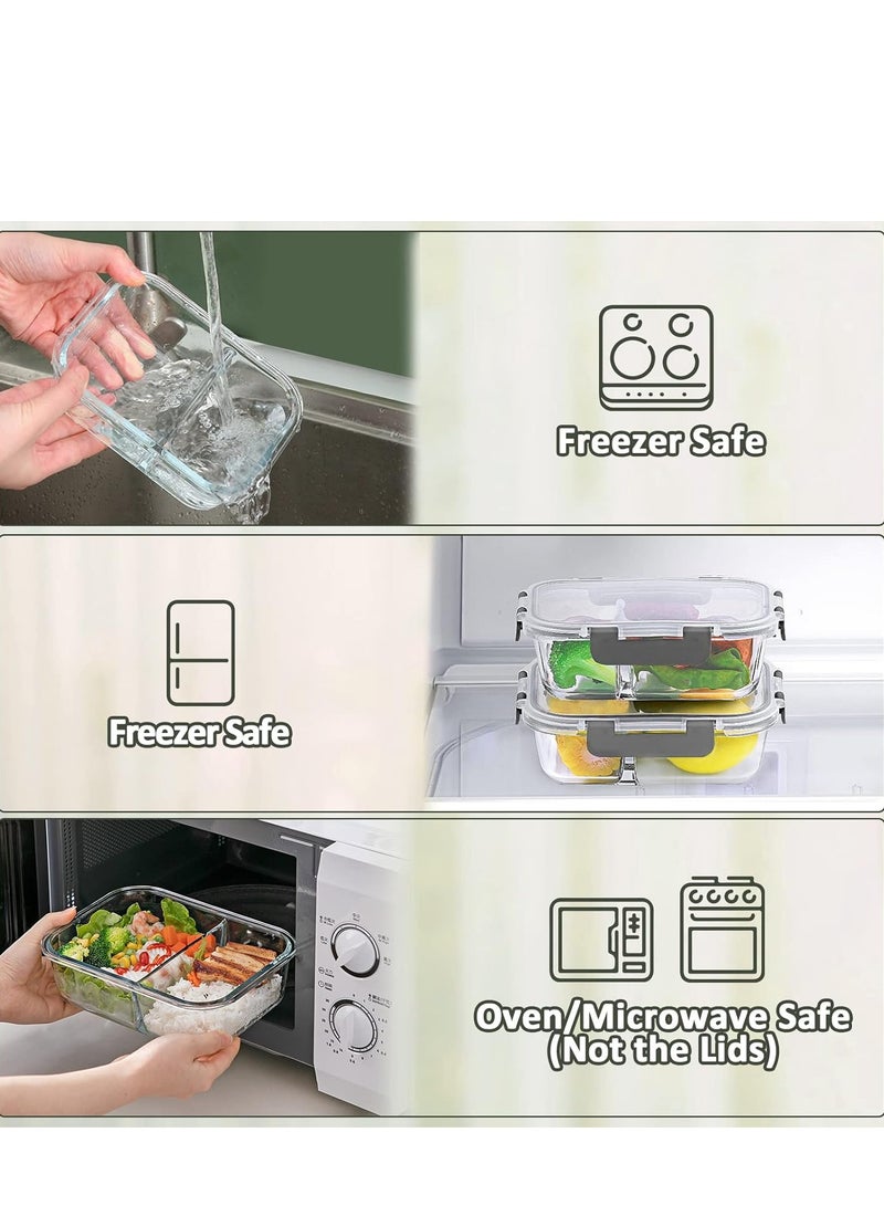 KINGMAZI 5 Pack Glass Meal Prep Containers - Dishwasher Microwave Freezer Oven Safe - Glass Storage Containers with Lids - Image 4