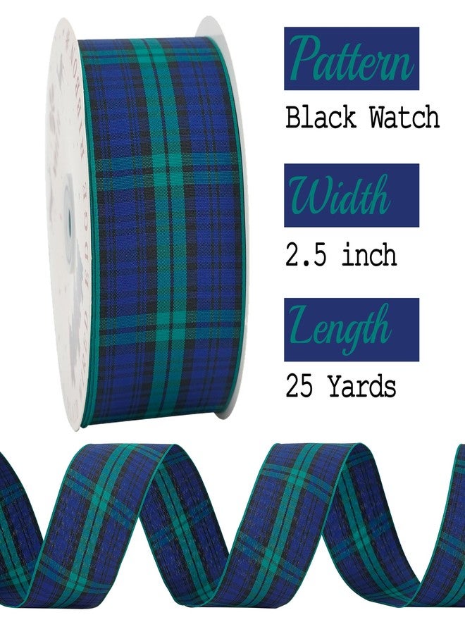 MEEDEE Black Watch Tartan Ribbon 2.5 inch with 25 Yards Gingham Check in Green, Blue and Black Scottish Plaid Polyester Ribbon for Christmas Tree, Wreaths, Bows, Gift Wrap, Weddings, Holiday Crafts - Image 2