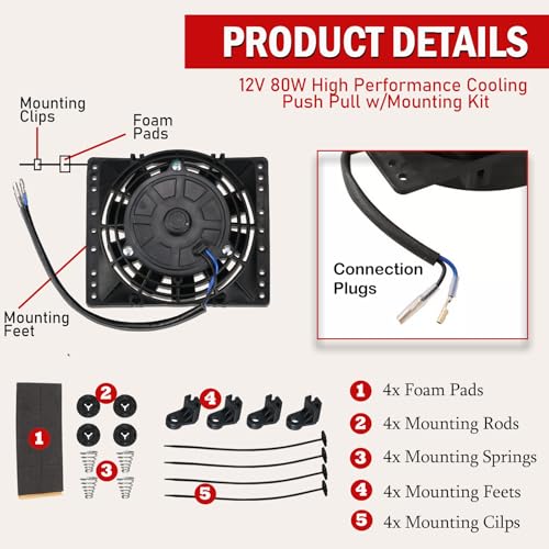 PRUNkuar 6 Inch Small Slim Push Pull Electric Cooling Fan 650CFM Radiator Oil Cooler Mount Kit Black 2Pcs - Image 5