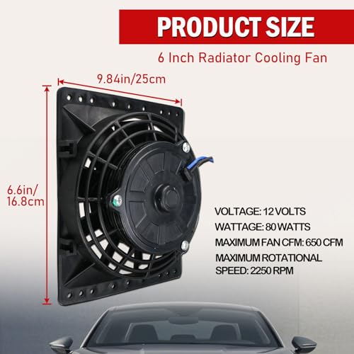 PRUNkuar 6 Inch Small Slim Push Pull Electric Cooling Fan 650CFM Radiator Oil Cooler Mount Kit Black 2Pcs - Image 4