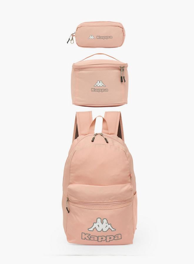Kappa Logo Print 3-Piece School Backpack Set For Kids 8-13 Years With Pencil Pouch And Lunch Bag - 13x27x27 CM - Image 2