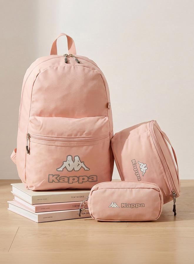 Kappa Logo Print 3-Piece School Backpack Set For Kids 8-13 Years With Pencil Pouch And Lunch Bag - 13x27x27 CM - Image 1
