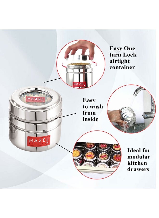 Hazel - HAZEL Stainless Steel Small Container for Kitchen | 200 ml Each Transparent Lid Containers for Storage | Small Container for Spices, Set of 6 - Image 1