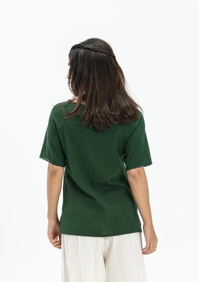 اليش شيل بيزي Short Sleeve Şile Cloth Umay Blouse Green Ysl