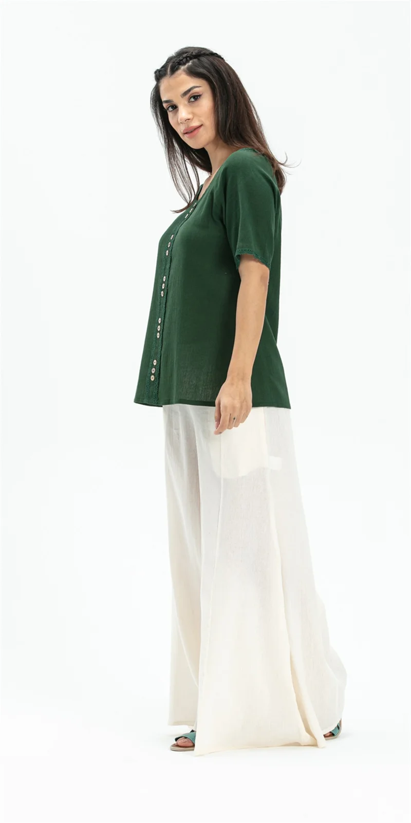 اليش شيل بيزي Short Sleeve Şile Cloth Umay Blouse Green Ysl