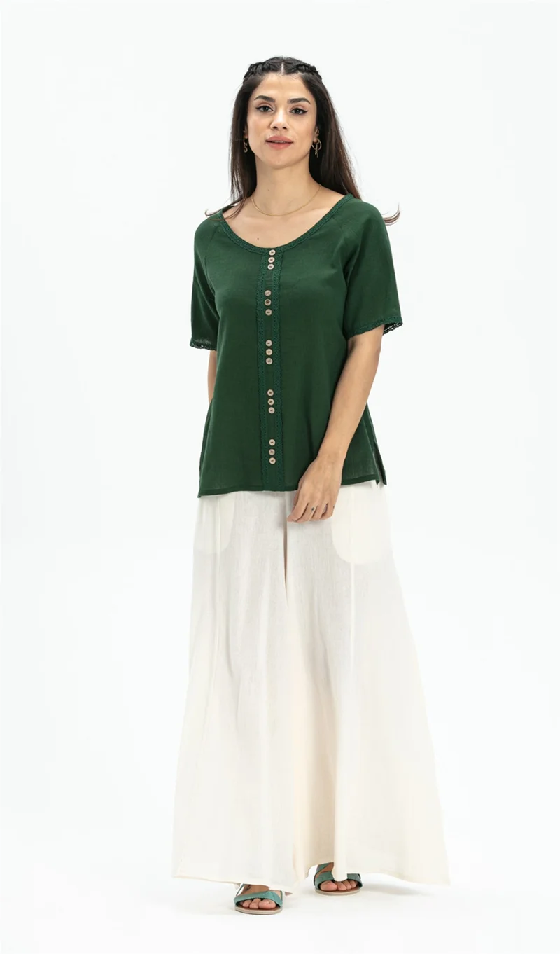 اليش شيل بيزي Short Sleeve Şile Cloth Umay Blouse Green Ysl