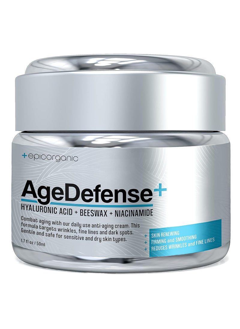 Epic Organicum Epic Organic Age Defense  Mens Face Moisturizer  AntiAging Cream with Hyaluronic Acid Collagen  Day and Night Facial Skin Care  Anti Wrinkle Face Cream  17 oz 