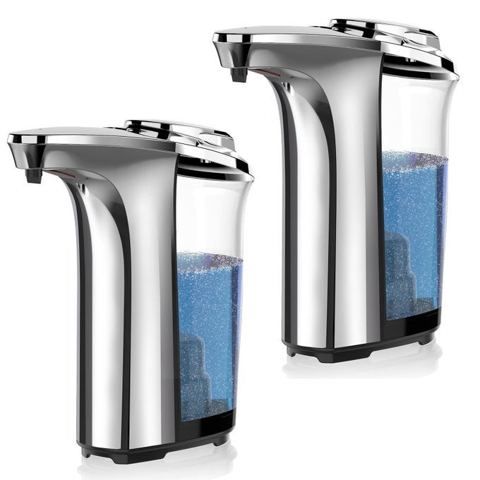 AUTOMATIC SOAP DISPENSER TOUCHLESS DISH SOAP DISPENSER 17OZ500ML WITH UPGRADED INFRARED SENSOR 5 ADJUSTABLE SOAP DISPENSING LEVELS LIQUID HAND DISPENSER FOR BATHROOM SILVER SET