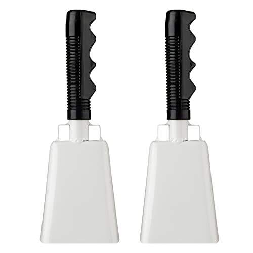 Ubblove Cowbells 2pcs,Steel Cow Bell 8 inch with Handle,Cheering Hand Bell for Sports Events,Football Games,Party,Farm,Hand Chimes Percussion Musical Instruments. (8 inch, White) - Image 1