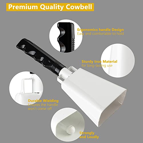 Ubblove Cowbells 2pcs,Steel Cow Bell 8 inch with Handle,Cheering Hand Bell for Sports Events,Football Games,Party,Farm,Hand Chimes Percussion Musical Instruments. (8 inch, White) - Image 4