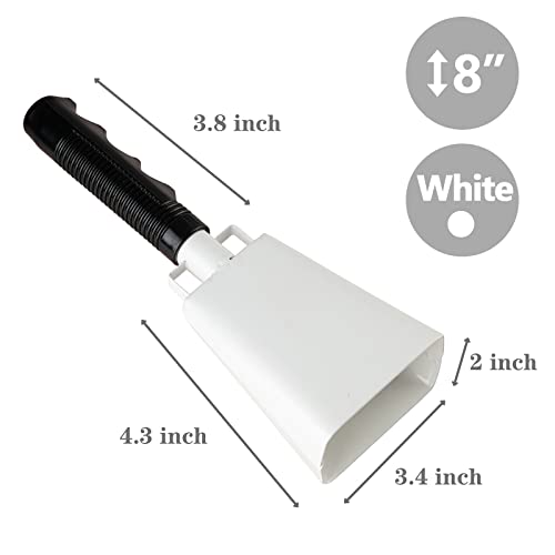 Ubblove Cowbells 2pcs,Steel Cow Bell 8 inch with Handle,Cheering Hand Bell for Sports Events,Football Games,Party,Farm,Hand Chimes Percussion Musical Instruments. (8 inch, White) - Image 2
