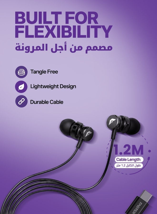 Faster USB-C Wired Earphones with Microphone, Hi-Fi Bass In-Ear Headphones, 10mm Dynamic Drivers, Metal Earbuds, 3.9FT Cable, Button Control, Compatible with iPhone, Samsung, iPad, MacBook & USB-C Laptops - Image 5