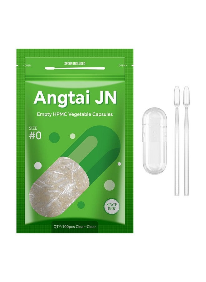 Angtai JN كبسولات أنغتاي JN حجم 0 فارغة نباتية 100 عدداً خالية من الجلوتين، غير معدلة وراثياً، معتمدة حلال، مجموعة تعبئة كبسولات مع ملعقتين لصنع مكملاتك الغذائية بنفسك - Image 1