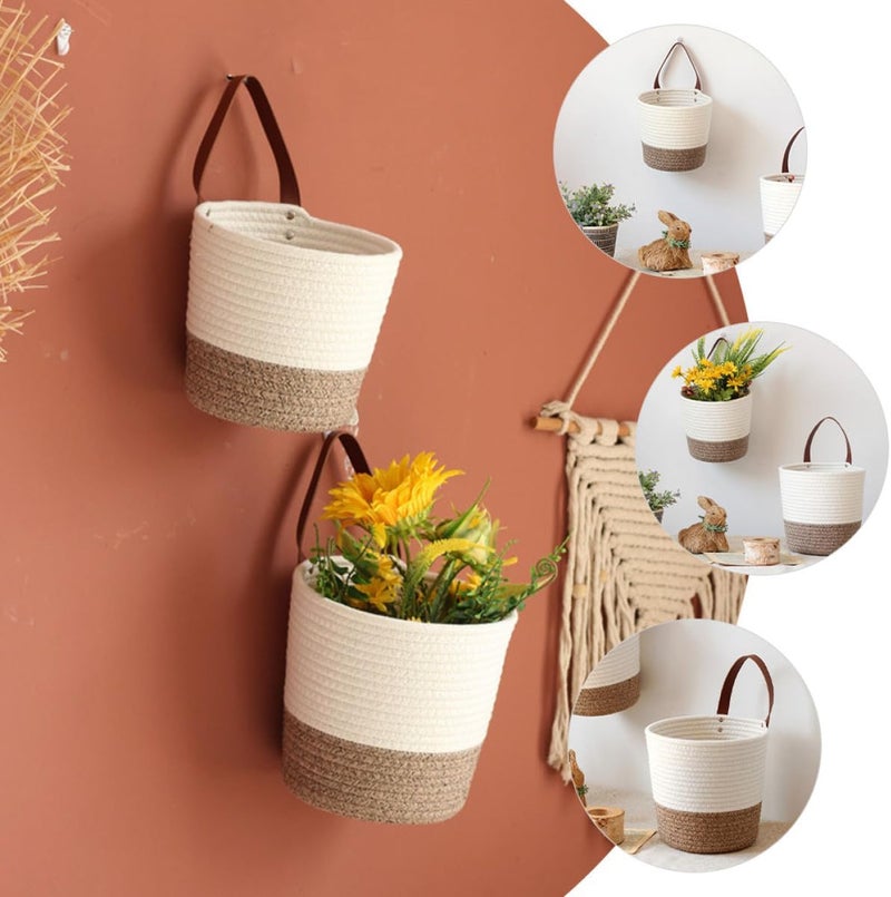 Ciieeo Wall-mounted Cotton Storage Basket Small Hanging Organizer Woven Basket for Nursery Bedroom Living Room Fruit Vegetable Holder - Image 5