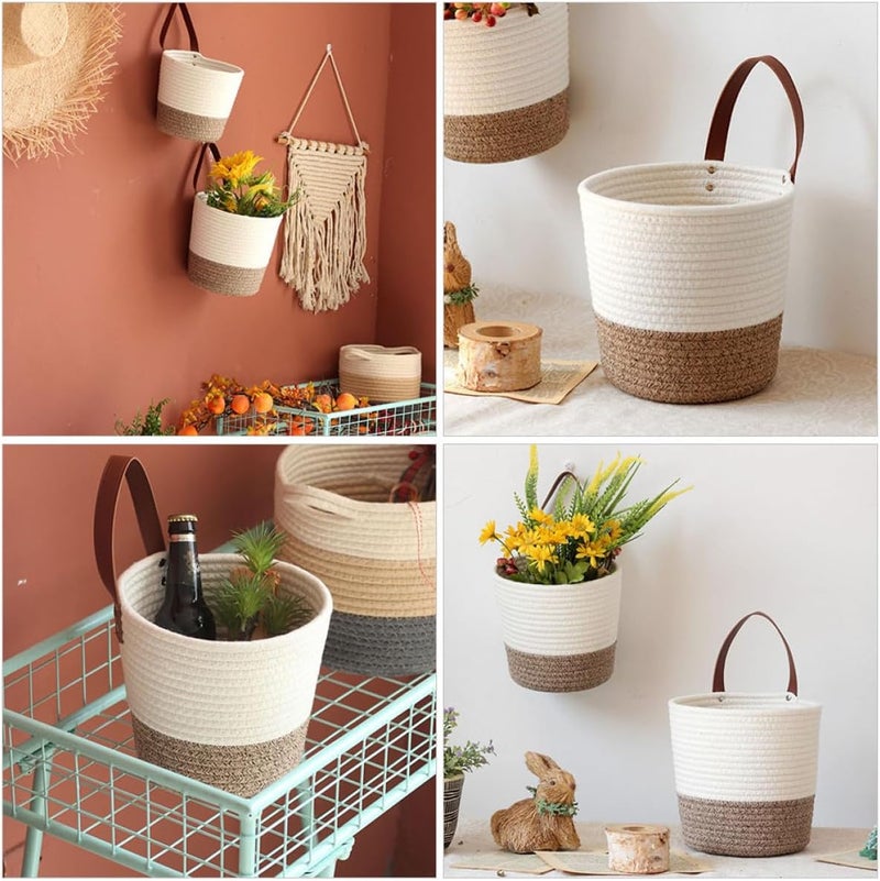 Ciieeo Wall-mounted Cotton Storage Basket Small Hanging Organizer Woven Basket for Nursery Bedroom Living Room Fruit Vegetable Holder - Image 4