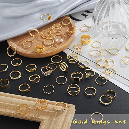 IFKM Gold Knuckle Rings Set For Women Vintage Stackable Joint Finger Midi Rings Dainty Cubic Zirconia Crystal Simple Twist Hollow Cute Rings Pack Jewelry Gift (Moonlight Express, Gold) - Image 5