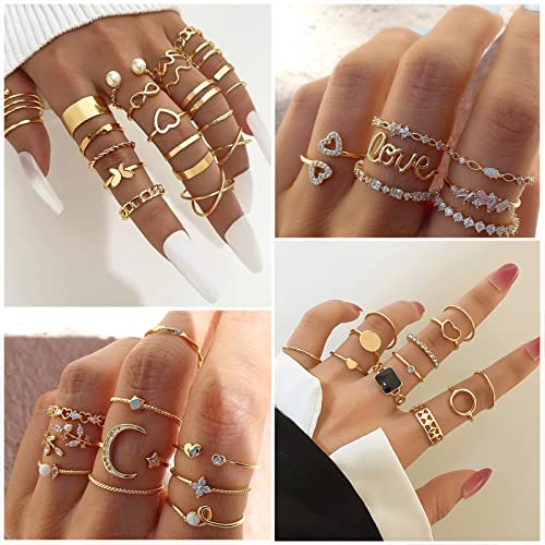 IFKM Gold Knuckle Rings Set For Women Vintage Stackable Joint Finger Midi Rings Dainty Cubic Zirconia Crystal Simple Twist Hollow Cute Rings Pack Jewelry Gift (Moonlight Express, Gold) - Image 3