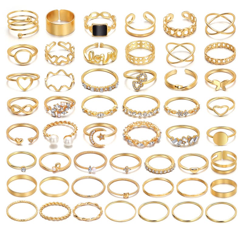 IFKM Gold Knuckle Rings Set For Women Vintage Stackable Joint Finger Midi Rings Dainty Cubic Zirconia Crystal Simple Twist Hollow Cute Rings Pack Jewelry Gift (Moonlight Express, Gold) - Image 1