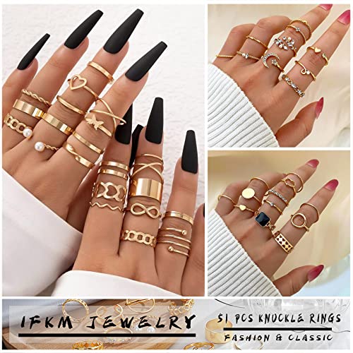 IFKM Gold Knuckle Rings Set For Women Vintage Stackable Joint Finger Midi Rings Dainty Cubic Zirconia Crystal Simple Twist Hollow Cute Rings Pack Jewelry Gift (Moonlight Express, Gold) - Image 2