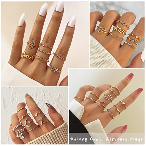 IFKM Gold Knuckle Rings Set For Women Vintage Stackable Joint Finger Midi Rings Dainty Cubic Zirconia Crystal Simple Twist Hollow Cute Rings Pack Jewelry Gift (Moonlight Express, Gold) - Image 4