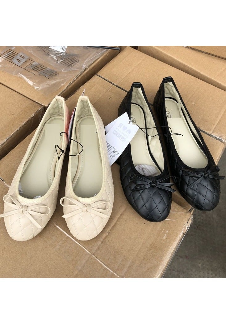 Women's Round Toe Ballet Flats Soft Faux Leather Bow Knot Casual Women's Slip  flat Shoes