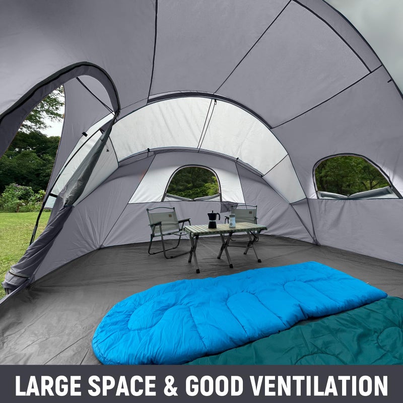 HG HIKERGARDEN 10 Person Camping Tent - Portable Large Family Tent for Camp, Windproof Fabric Dome Tent Outdoor for Hiking, Backpacking, Traveling - 14'x11'x74in(H) (Gray) - Image 5
