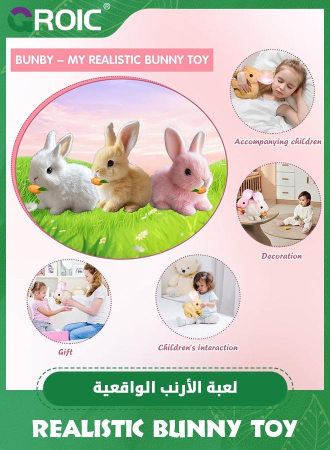 GROIC My Realistic Bunny Toy with Carrots, Interactive Electronic Pet Toys Bunnies can Hops, Walks and Wiggles its Ears, Plush Stuffed Bunny Toy Educational Toys for Kids - Image 2