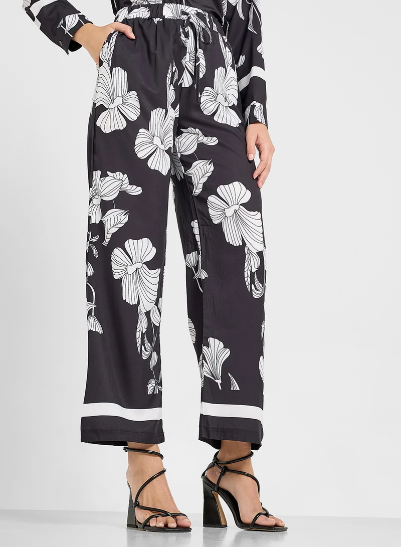 Ginger Monochrome Floral Print Relaxed Shirt & Pant Co-Ord Set