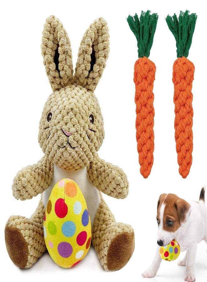 Hlimior 4 Pcs Easter Dog Squeaker Toys Set Plush Rabbit Eggs with Squeaker Rope Carrot Chew Toys for Small to Large Dogs Easter Dog Toy Kit for Playtime Teeth Cleaning and Anxiety Relief - Image 1