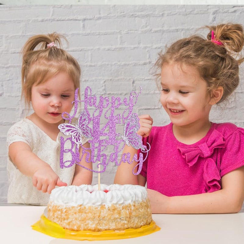 Kaoenla 3D Butterfly Happy 14th Birthday Cake Topper  Glitter Butterfly Theme 14 years old///fourteen Birthday/Anniversary Party Cake Decor (14th  Purple) - Image 3