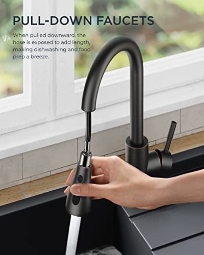 FORIOUS Kitchen Faucets with Pull Down Sprayer, Oil Rubber Brown, High Arc Single Handle Classic Stainless Steel Sink Faucet 1 or 3 Hole, Suitable for Farmhouse Camper Laundry Rv Bar - Image 2