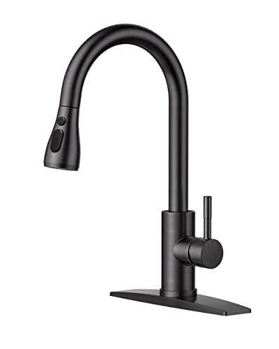 FORIOUS Kitchen Faucets with Pull Down Sprayer, Oil Rubber Brown, High Arc Single Handle Classic Stainless Steel Sink Faucet 1 or 3 Hole, Suitable for Farmhouse Camper Laundry Rv Bar - Image 1