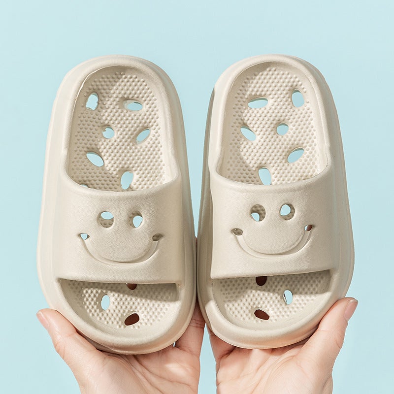 Childrens Bath Bathroom Slippers Summer Non-slip Hollow Water Leakage Non-stinky Feet Indoor Household Soft Bottom Sandals for Boys and Girls Green Smiley-EVA - Image 2
