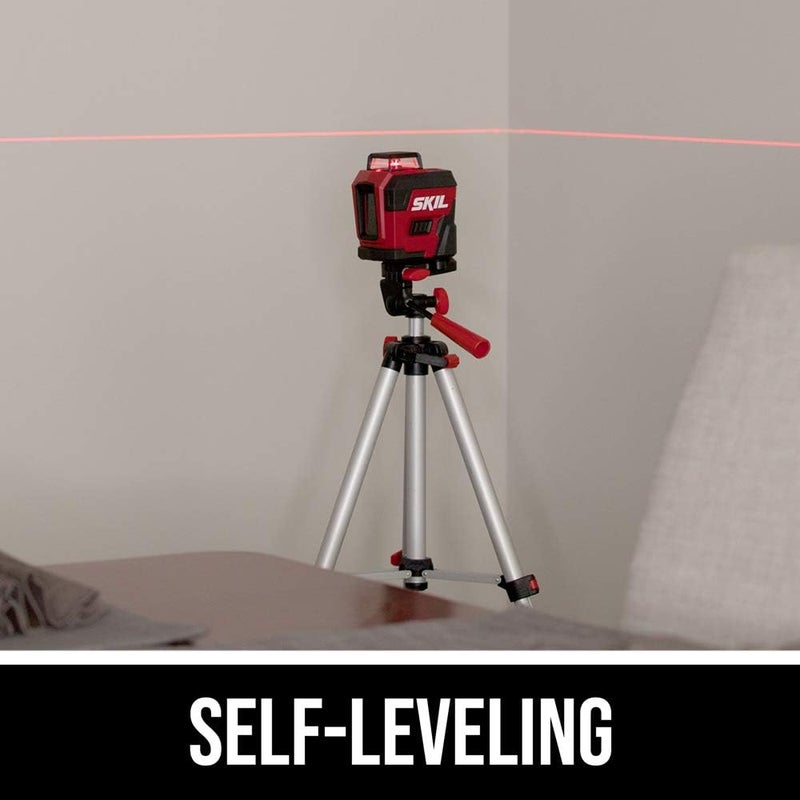 SKIL 65ft. 360° Red Self-Leveling Cross Line Laser Level with Horizontal and Vertical Lines Rechargeable Lithium Battery USB Charging Port, Compact Tripod & Carry Bag Included - LL932201 - Image 3