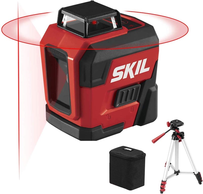 SKIL 65ft. 360° Red Self-Leveling Cross Line Laser Level with Horizontal and Vertical Lines Rechargeable Lithium Battery USB Charging Port, Compact Tripod & Carry Bag Included - LL932201 - Image 1