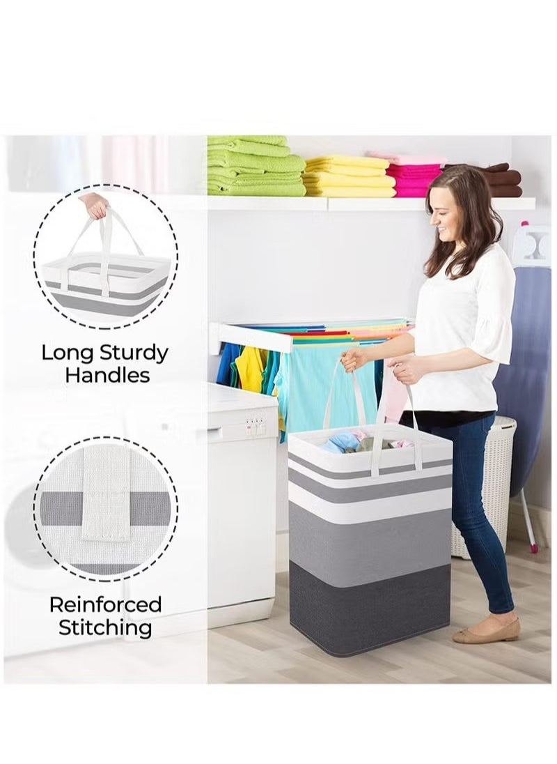 2 Pack Laundry Basket, Collapsible Laundry Bag with Easy Carry Handles, Freestanding Laundry Hamper for Clothes, Blankets, Cushions