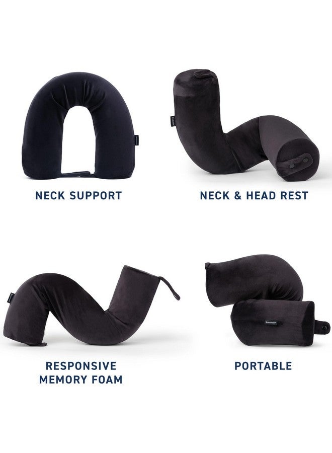 بروكستون وسادة الرقبة للسفر من Brookstone - وسادة رأس ورقبة من إسفنج ميموري فوم حر الشكل للعطلات والطائرات والقطارات والحافلات والسيارات، مقاس واحد، أسود - Image 3