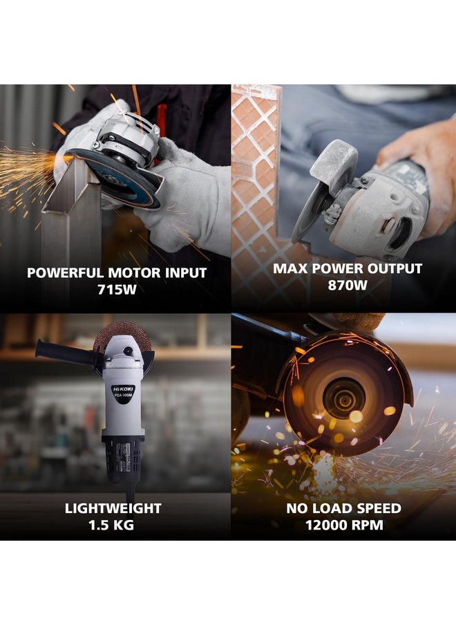 Hikoki - HIKOKI Heavy Duty Corded Angle Grinder | 715W | 12000 RPM | 100mm Disc Dia | 16mm Whole Dia | 1.5 KG | Horsepower 1000W | Double Insulated Body | Depressed Center Wheel | Wrench Included | PDA100M - Image 1