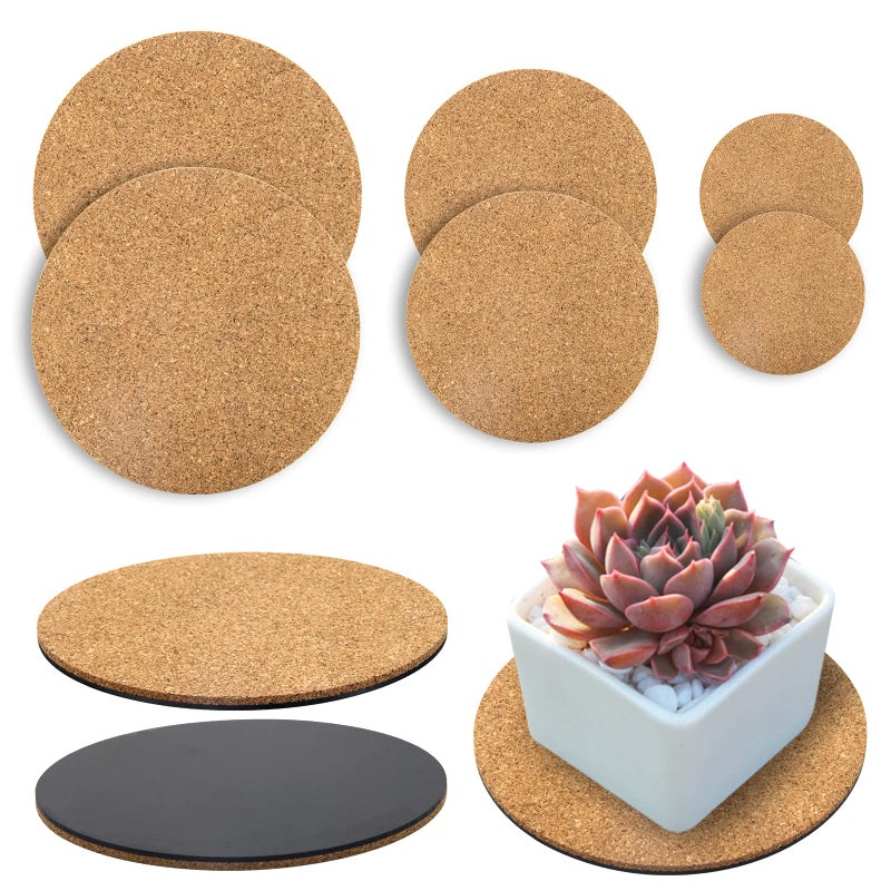 Coitak 6 Pieces Cork Mat for Plants Round Cork Plant Coasters Mats for Garden Courtyard Pot Mat Indoor Outdoor and DIY Craft Project 4 Inch 6 Inch 8 Inch