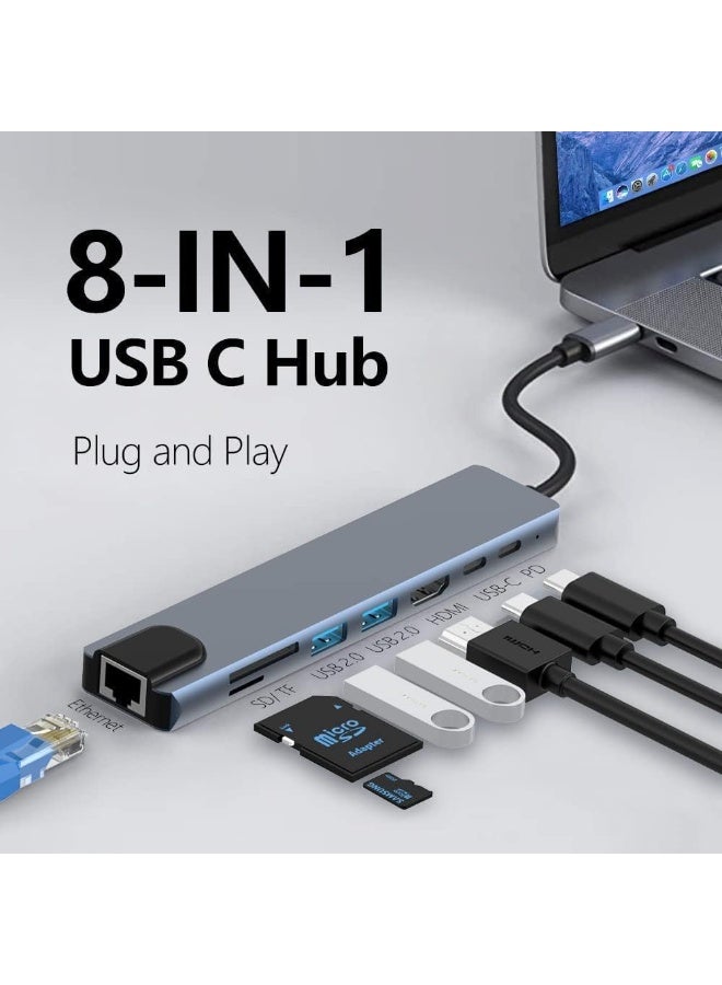 أوريون ماكس موزع USB-C متعدد المنافذ 8 في 1 مع منفذ HDMI بدقة 4K، ومنفذ إيثرنت RJ45، وشحن سريع بقوة 87 واط، ومنفذي USB 3.0، وقارئ بطاقات SD/TF، ​​ومنفذ بيانات USB-C لأجهزة MacBook Pro/Air وiPad Pro وأجهزة الكمبيوتر المحمولة التي تعمل بنظام Windows والأجهزة اللوحية وأجهزة Type-C - Image 2