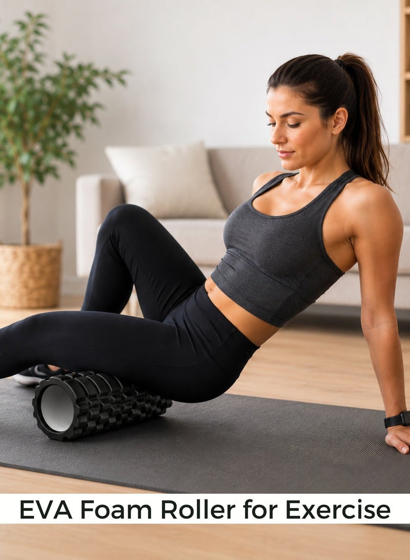 Sortify EVA Foam Roller for Exercise – Deep Tissue Massage Roll & Back Roller for Gym or Home, Medium Density Body Roller for Trigger Point Therapy, Yoga, Pilates & Sports Recovery, 33x14 cm, Black - Image 2